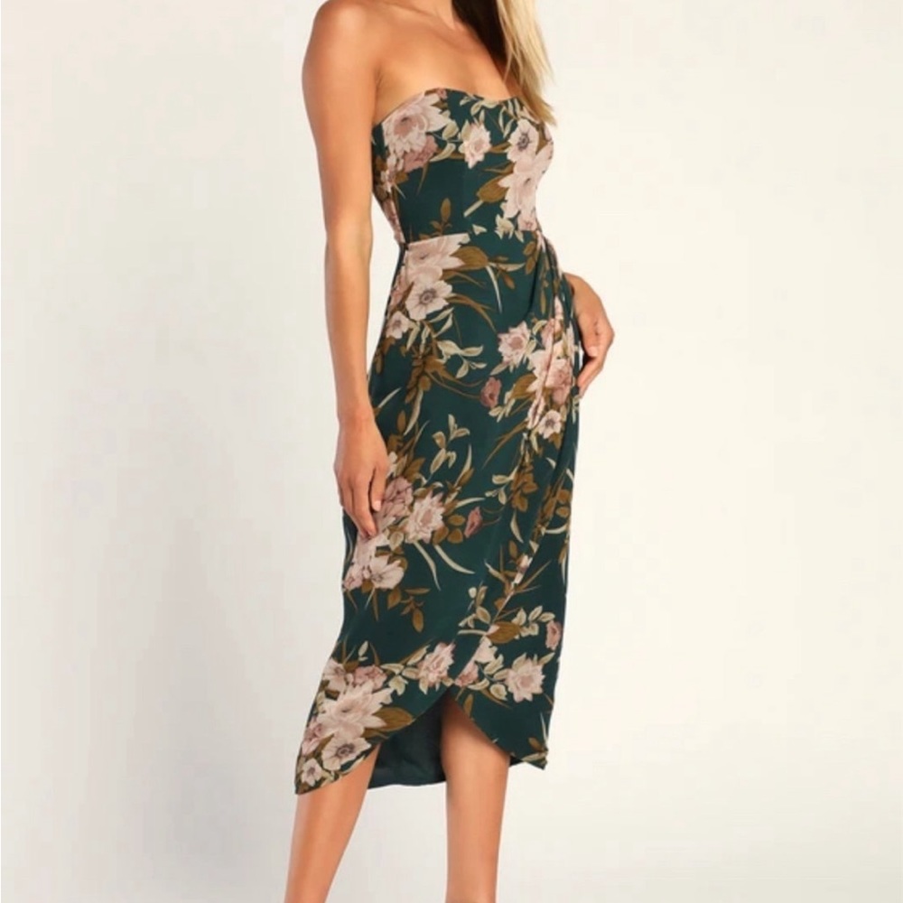 Lulus strapless green floral dress xs